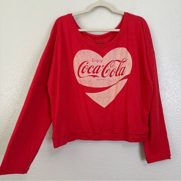 Coca Cola Heart Red Long Sleeves Crop Tee, Size XXL - Picture 2 of 12